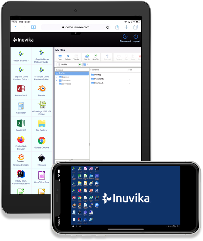 tablet and phone running Inuvika OVD Enterprise
