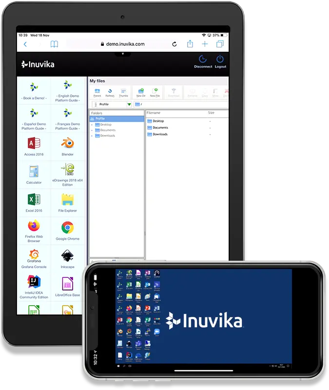 tablet and phone running Inuvika OVD Enterprise